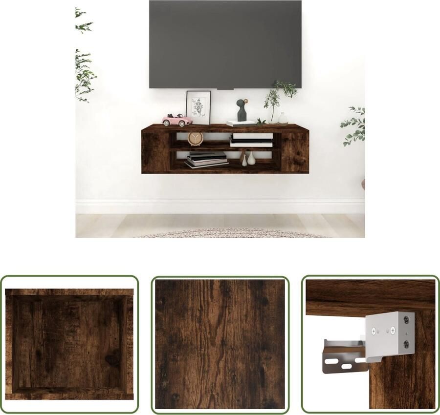 The Living Store TV-Hangkast Gerookt Eiken 100x30x26.5 cm Duurzaam Hout Voldoende Opbergruimte - Foto 2