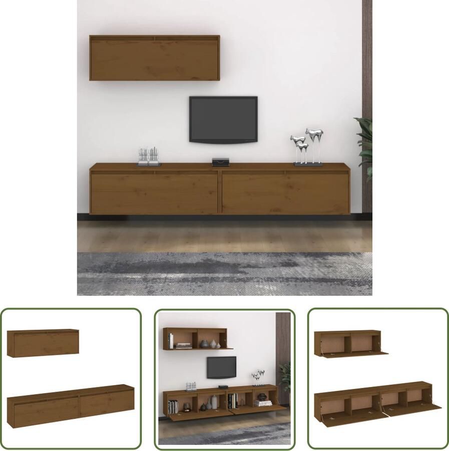 The Living Store TV-meubel Hangkast Massief Grenenhout 100 x 30 x 35 cm (B x D x H) Honingbruin - Foto 2