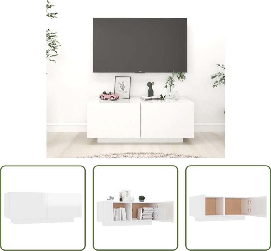 The Living Store Nachtkastje Hoogglans wit 100 x 35 x 40 cm Stevige constructie Nachtkastje Bijzettafel Meubilair Slaapkamerinrichting Houten Meubil - Foto 4