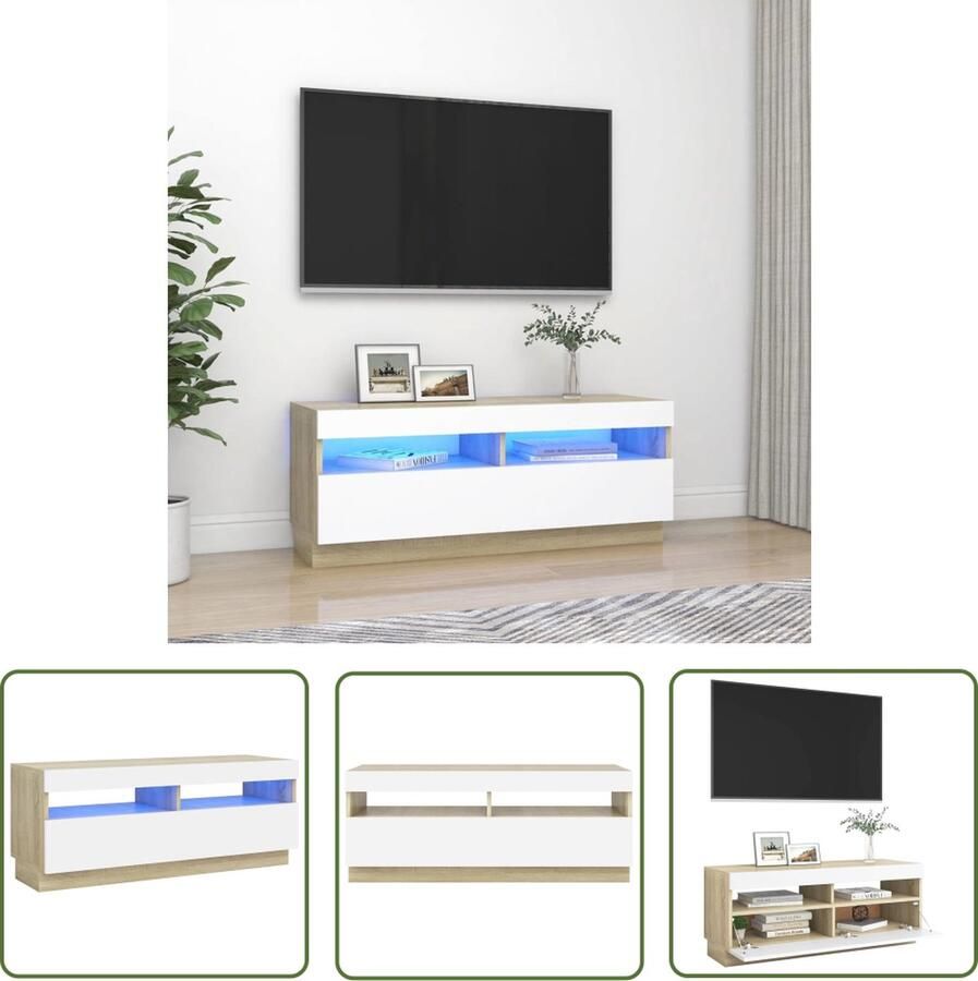 The Living Store TV-meubel Hifi-kast 100 x 35 x 40 cm RGB LED-verlichting