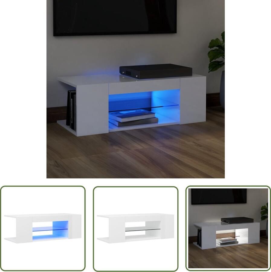 The Living Store TV-meubel Hifi-kast 90 x 39 x 30 cm LED-verlichting hoogglans wit - Foto 2