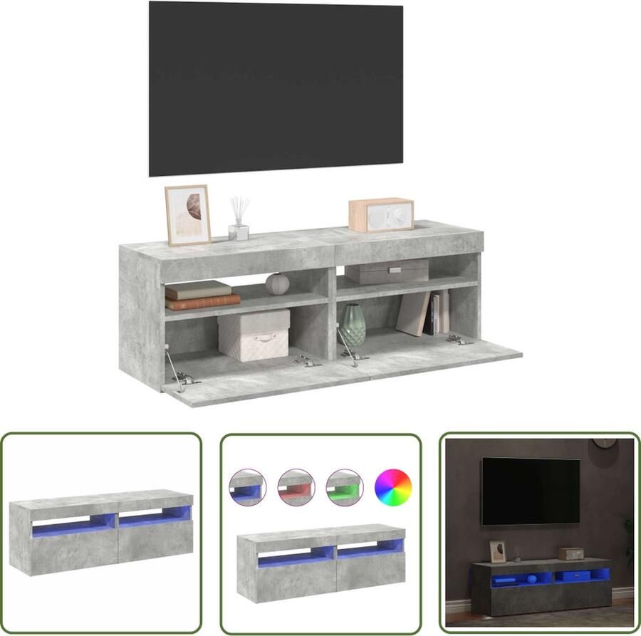 The Living Store TV-meubel Hifi-kasten 60x35x40 cm betongrijs met RGB LED-verlichting - Foto 3