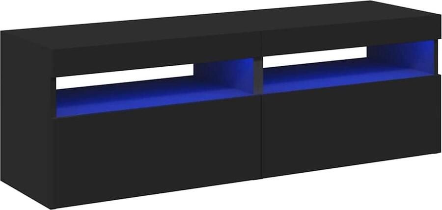 The Living Store Nachtkastje 2 st LED-verlichting 60x35x40 cm bewerkt hout zwart Nachtkastjes Slaapkamerkasten Led Lampen Houten Meubilair Nacht Tafels - Foto 3