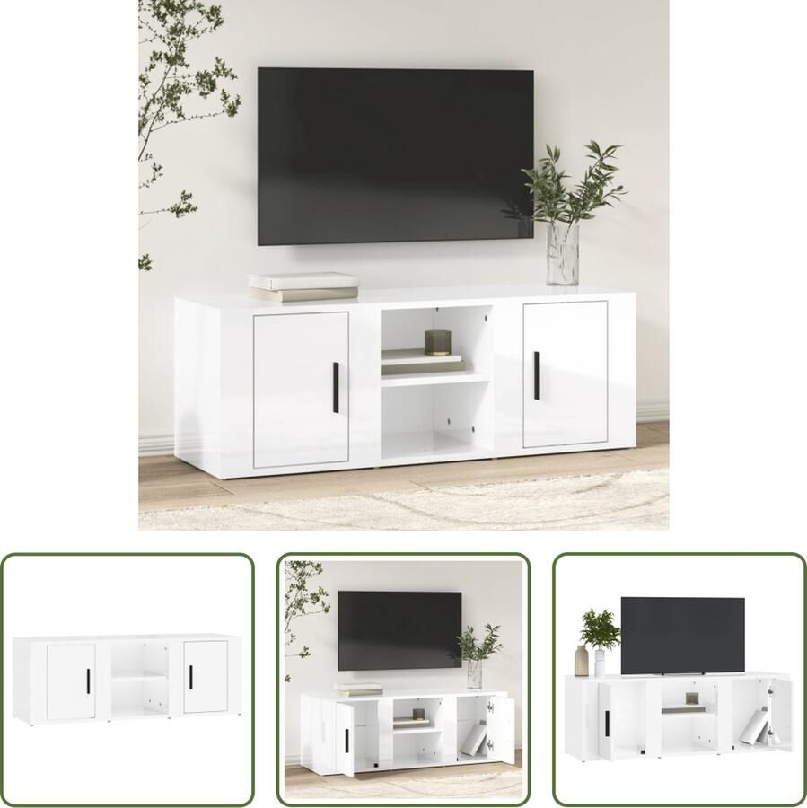 The Living Store TV-meubel Hoogglans wit 100 x 31.5 x 35 cm Stevig materiaal - Foto 2