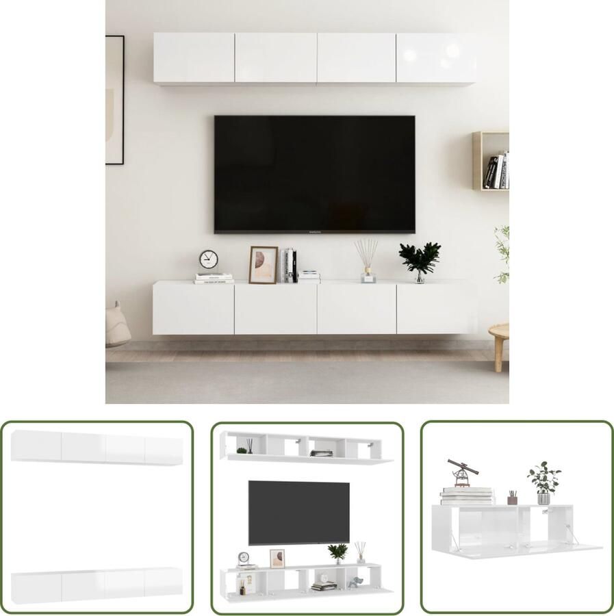 The Living Store TV-meubel Hoogglans wit 100x30x30cm Montage vereist - Foto 2