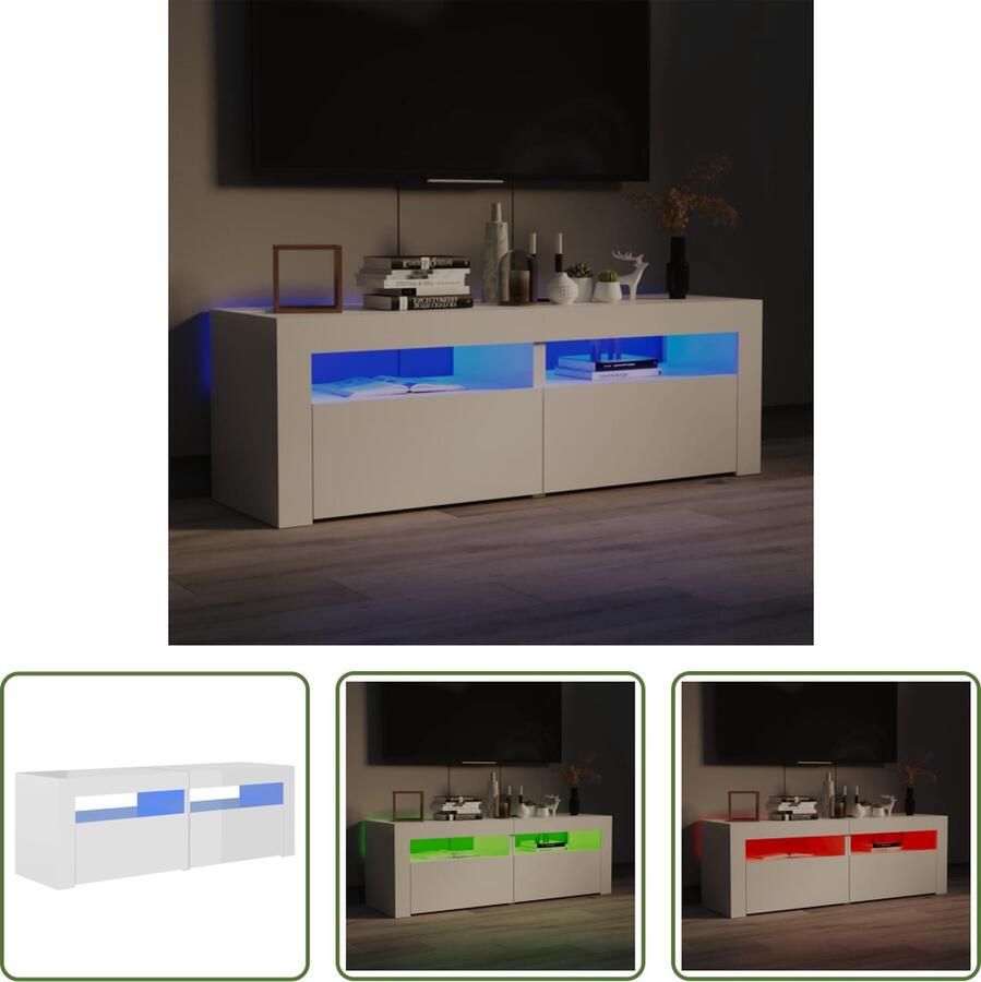 The Living Store TV-meubel hoogglans wit 120 x 35 x 40 cm met RGB LED-verlichting montage vereist Tv-meubel Houten Tv-meubel Led Tv-meubel Rgb Led Tv-meubel Wit Tv-meubel - Foto 2