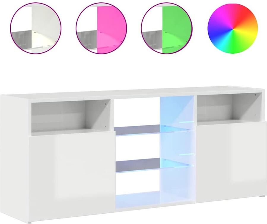 The Living Store Tv-meubel met LED-verlichting 120x30x50 cm hoogglans wit Tv-meubel Led-verlichting Witte Tv-stand Modern Tv-meubel Houten Tv-meubel - Foto 2