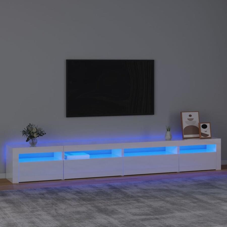 The Living Store TV-meubel hoogglans wit 270 x 35 x 40 cm RGB LED Tv-meubel Led Tv-meubel Houten Tv-stand Wit Tv-meubel Rgb Led Licht - Foto 3