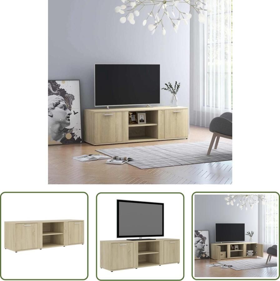 The Living Store TV-meubel Hout 120x34x37 cm Klassiek design Sonoma Eiken 2 deuren en 2 open vakken Montage vereist Tv Meubels Houten Tv Stand Tv Kast Salontafel Livingroom Furniture - Foto 3