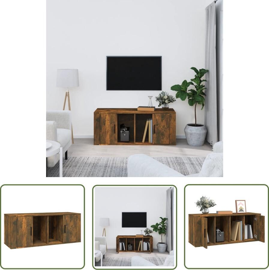 The Living Store TV-meubel Houten televisiekast 100 x 35 x 40 cm gerookt eiken - Foto 2