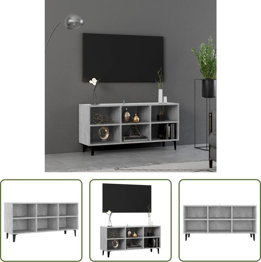 The Living Store TV-meubel industrial 103.5 x 30 x 50 cm betongrijs