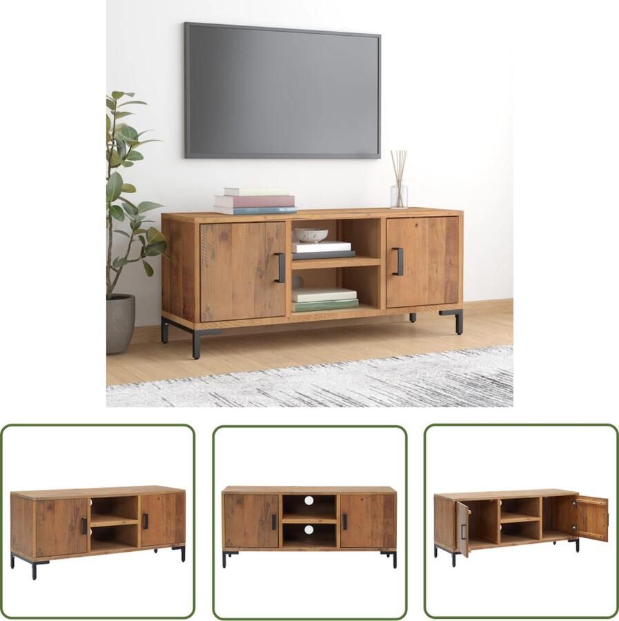 The Living Store TV-meubel Industrial 110 x 35 x 48 cm gerecycled grenenhout vintage industriële uitstraling - Foto 2