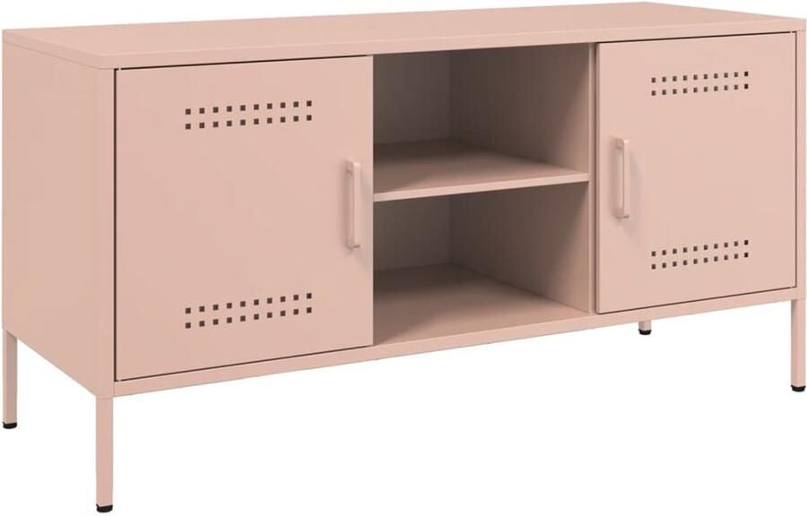 The Living Store Tv-meubel 100 5x39x50 5 cm staal roze Tv-meubel Industrieel Tv-meubel Roestvrijstalen Tv-meubel Televisietafel Salontafel - Foto 2