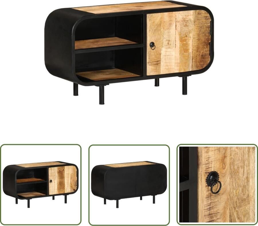 The Living Store Tv-meubel IndustriÃle Stijl 90x30x48 cm Ruw Mangohout en IJzer Tv-meubel Industrieel Tv-meubel Mangohouten Tv-standaard Houten Tv-meubel Salontafel