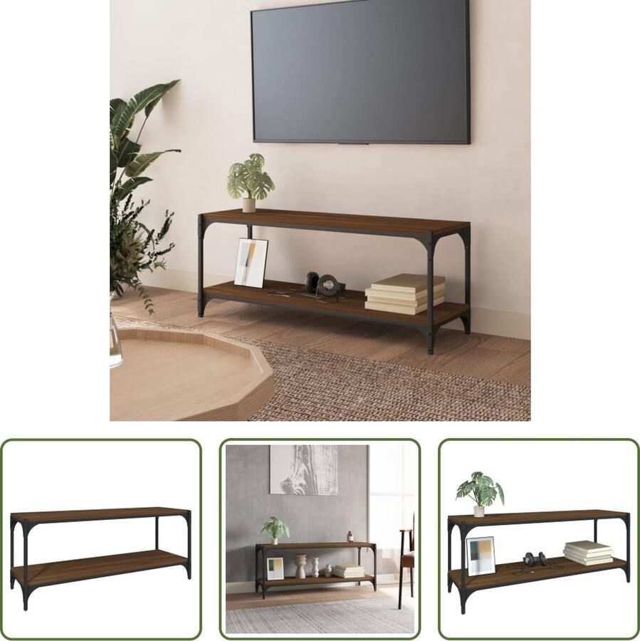 The Living Store TV-meubel bruineiken 100 x 33 x 41 cm industriële stijl - Foto 2