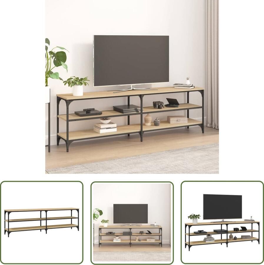 The Living Store TV-meubel Industrieel 160 x 30 x 50 cm Sonoma eiken Duurzaam hout en ijzer Tv-meubel Industriële Tv-bank Houten Tv-tafel Salontafel Livingroom Furniture - Foto 2