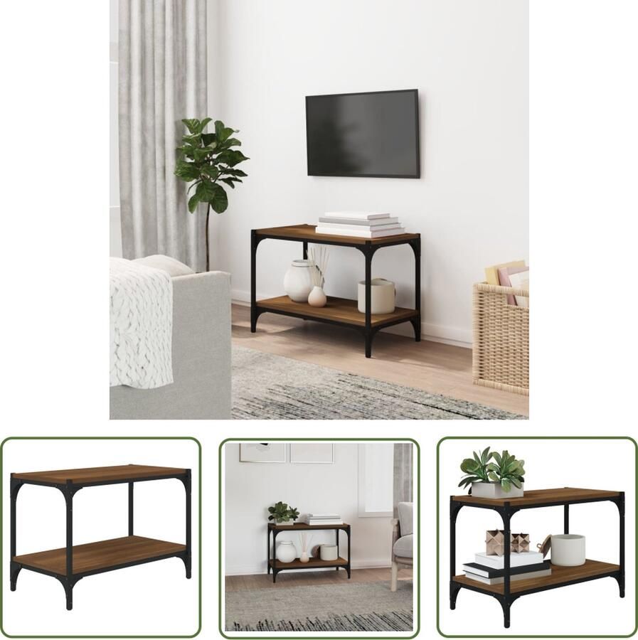 The Living Store Tv-meubel Industrieel 60 x 33 x 41 cm Bruineiken Duurzaam hout Staal - Foto 2