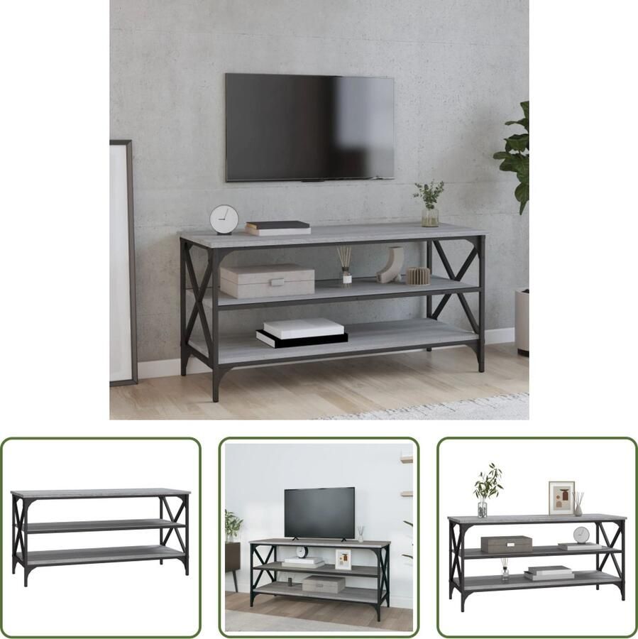 The Living Store Tv-meubel 100x40x50 cm bewerkt hout grijs sonoma eikenkleurig TV Kast Salontafel Industrieel Design Houten TV Stand Grijze TV Kast - Foto 2