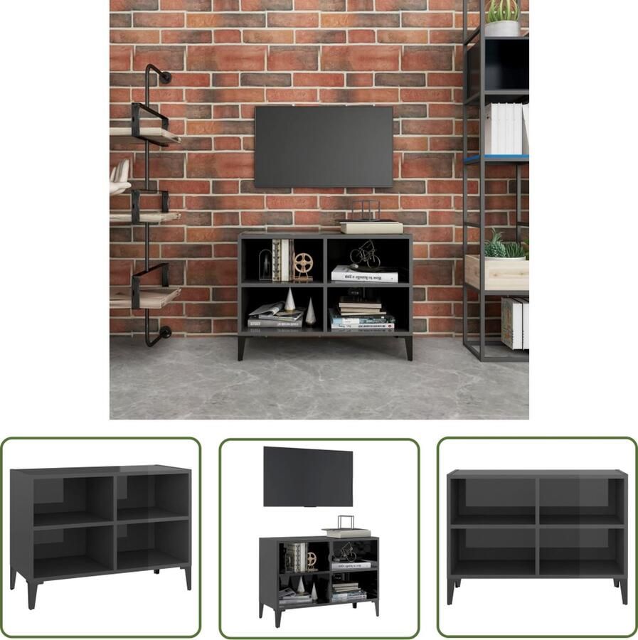 The Living Store Tv-meubel Industrieel Meubels 69.5x30x50 cm Hoogglans grijs - Foto 2