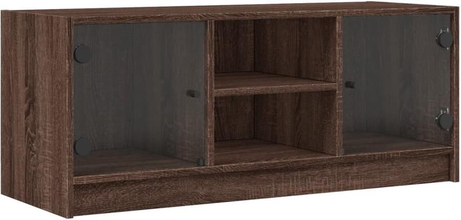 The Living Store Tv-meubel met glazen deuren 102x37x42 cm bruin eikenkleur Tv-meubel Klassieke Tv Kast Houten Tv Stand Bruine Eiken Kleur Mediacaft - Foto 2