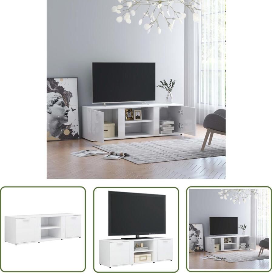 The Living Store TV-meubel Klassieke Stijl 120 x 34 x 37 cm Hoogglans Wit 2 Deuren 2 Open Vakken - Foto 2