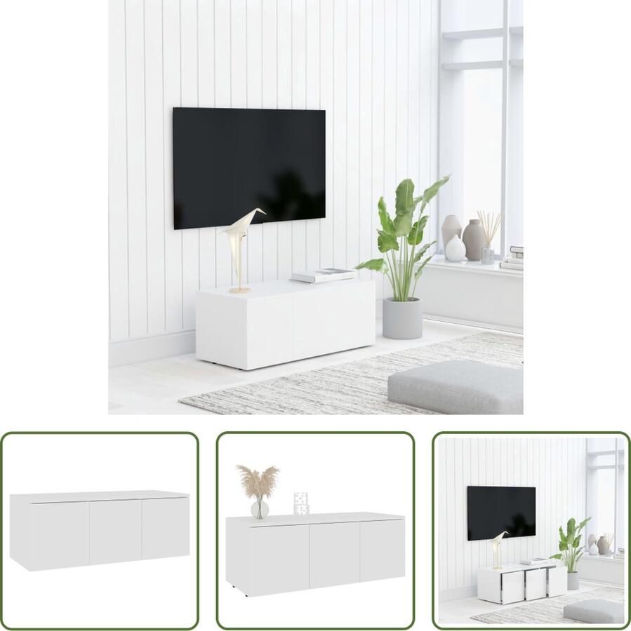 The Living Store TV Meubel Klassiek design 80x34x30 cm 3 lades Kleur- wit - Foto 3