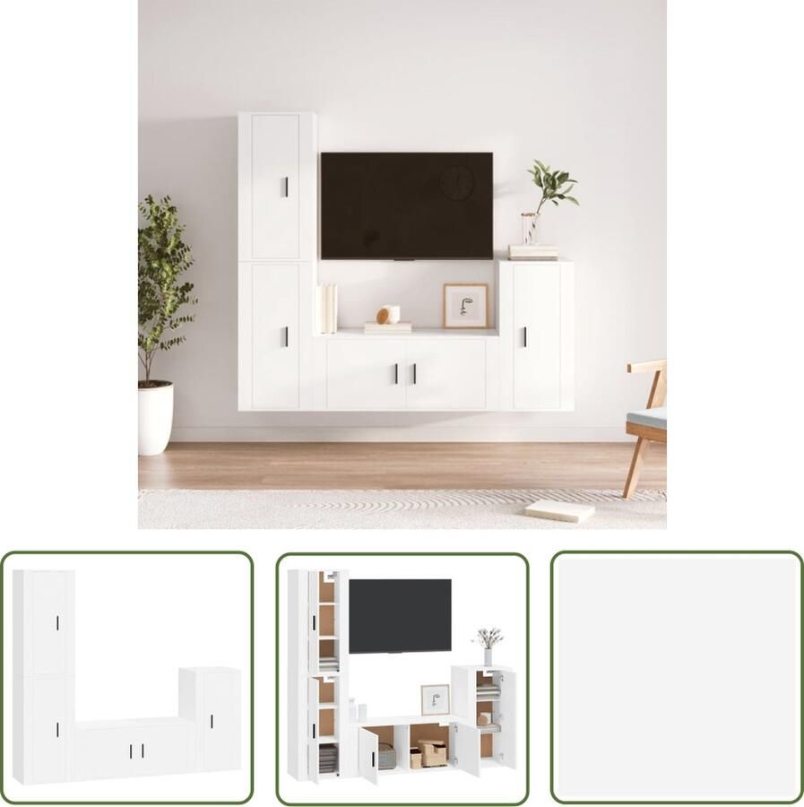 The Living Store TV-meubel klassiek design bewerkt hout wandgemonteerd wit 100 x 34.5 x 40 cm 3 x 40 x 34.5 x 80 cm TV Kast Houten TV Kast Witte TV Kast Wandmontage TV Kast Salontafel - Foto 2