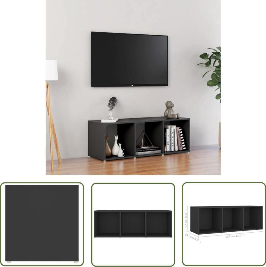 The Living Store TV-meubel klassiek design grijs spaanplaat 107 x 35 x 37 cm 3 vakken - Foto 2