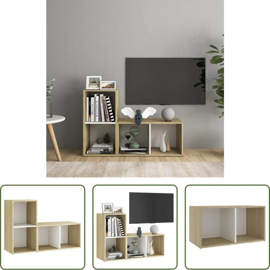 The Living Store TV-meubel klassiek ontwerp 72 x 35 x 36.5 cm wit en sonoma eiken - Foto 2