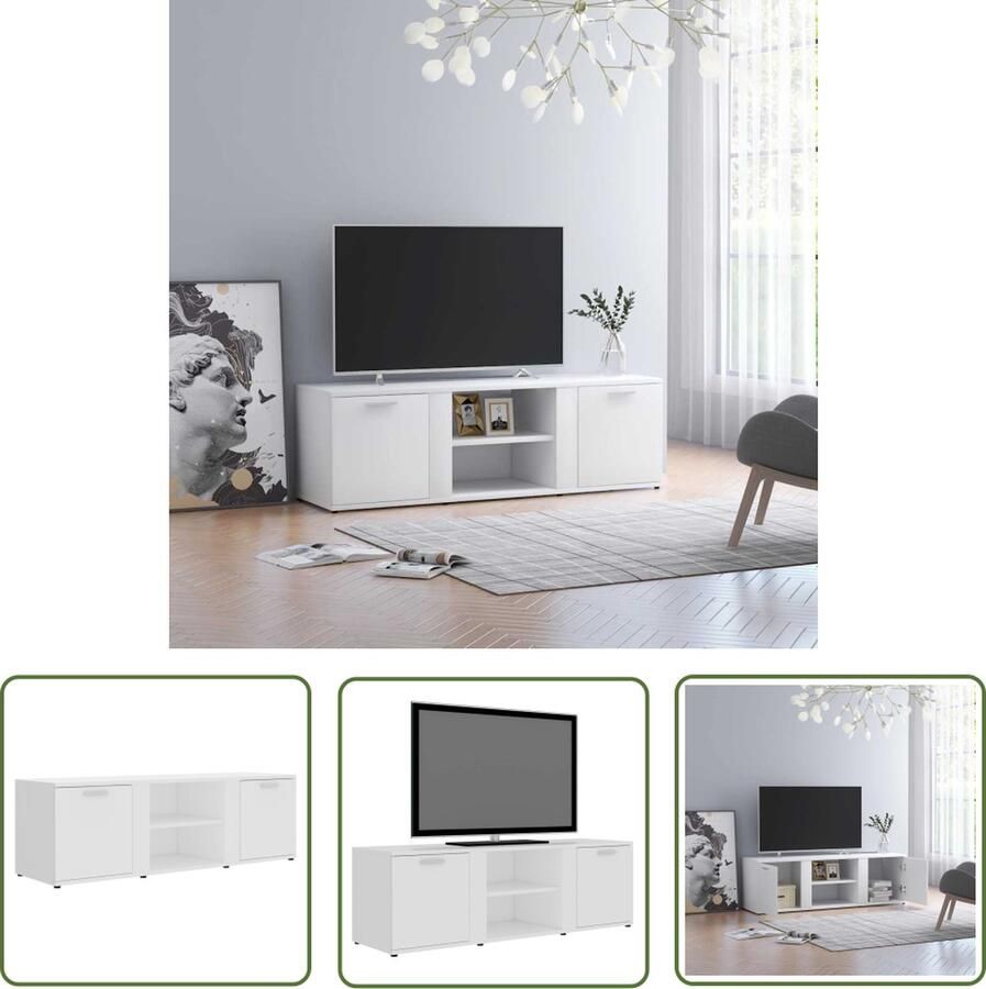 The Living Store TV-meubel Klassieke Stijl 120x34x37 cm Wit Gemaakt van bewerkt hout Tv-meubel Houten Tv-meubel Classic Tv-stand Wit Tv-meubel Media Kast - Foto 2