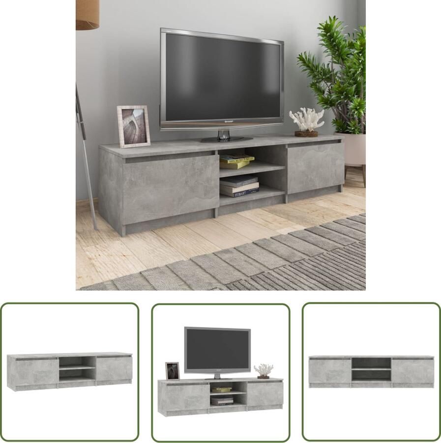 The Living Store TV-meubel klassieke stijl 140 x 40 x 35.5 cm betongrijs met 2 deuren en 2 open vakken - Foto 2