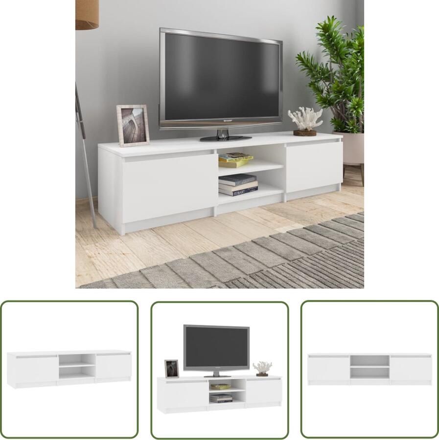 The Living Store tv-meubel klassieke stijl 140 x 40 x 35.5 cm wit hout - Foto 2