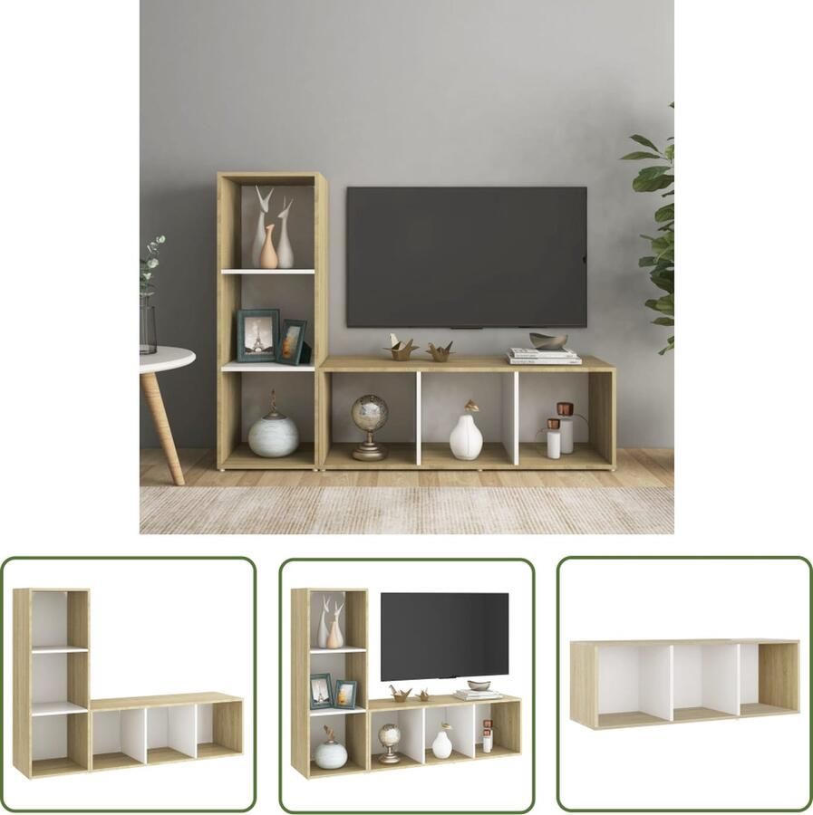 The Living Store TV-meubel klassieke televisiekast wit en sonoma eiken 107 x 35 x 37 cm
