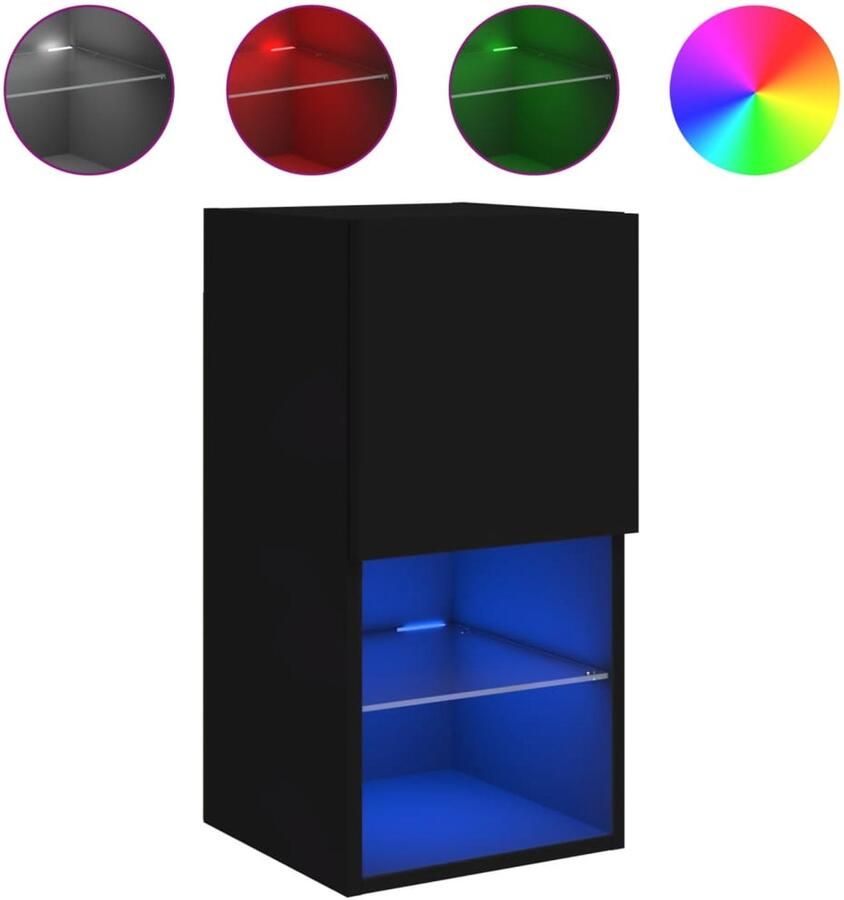 The Living Store Tv-meubel met LED-verlichting 30 5x30x60 cm zwart Tv-meubel Led Verlichting Houten Tv Kast Zwarte Tv Stand Compact Tv Meubel - Foto 2