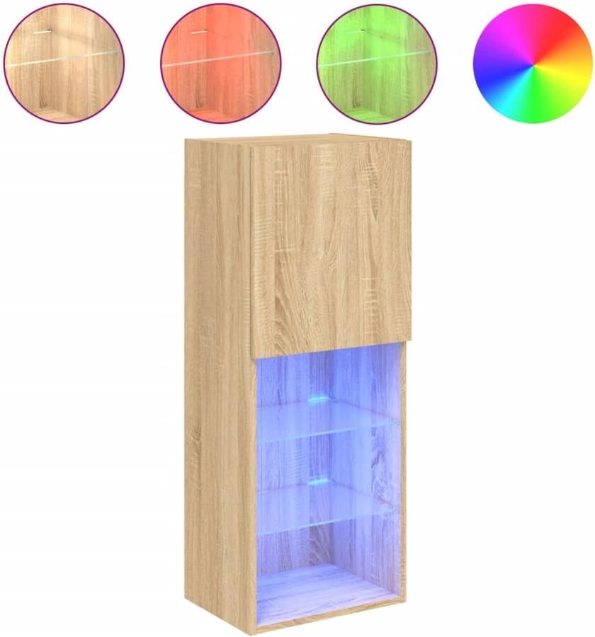 The Living Store Tv-meubel met LED-verlichting 40 5x30x102 cm sonoma eikenkleur Tv-meubel Salontafel Led Verlichting Houten Tv Kast Sonome Eiken - Foto 2