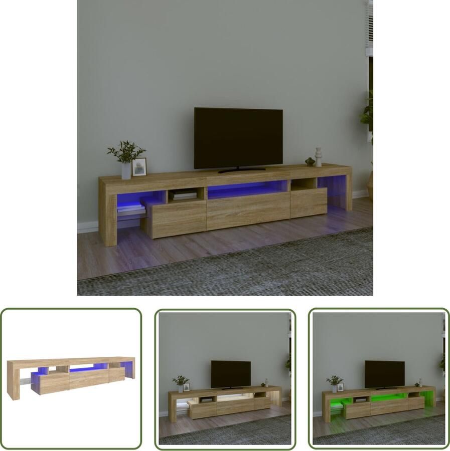 The Living Store TV-meubel LED-verlichting Sonoma eiken 215 x 36.5 x 40 cm opbergruimte weergavefunctie bewerkt hout