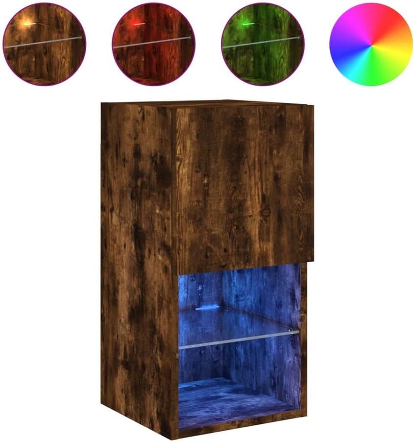 The Living Store Tv-meubel LED-verlichting 30 5x30x60 cm gerookt eikenkleurig Tv-meubel Led-verlichting Houten Tv-meubel Bruine Tv-standaard Wandmontage - Foto 2