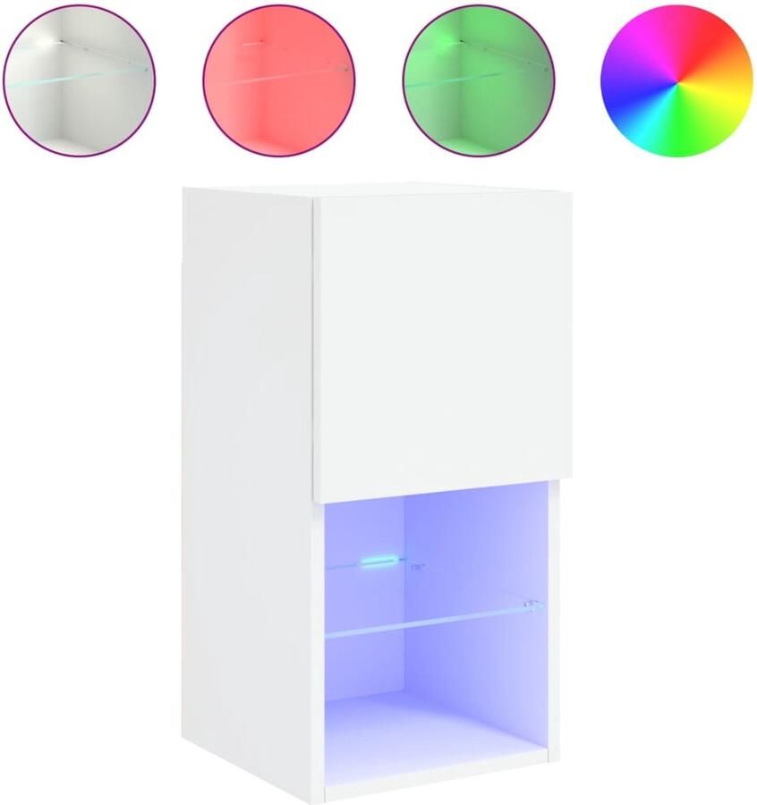 The Living Store Tv-meubel met LED-verlichting 30 5x30x60 cm wit Tv-meubel Led-verlichting Houten Tv-meubel Wit Tv-meubel Opbergruimte - Foto 2