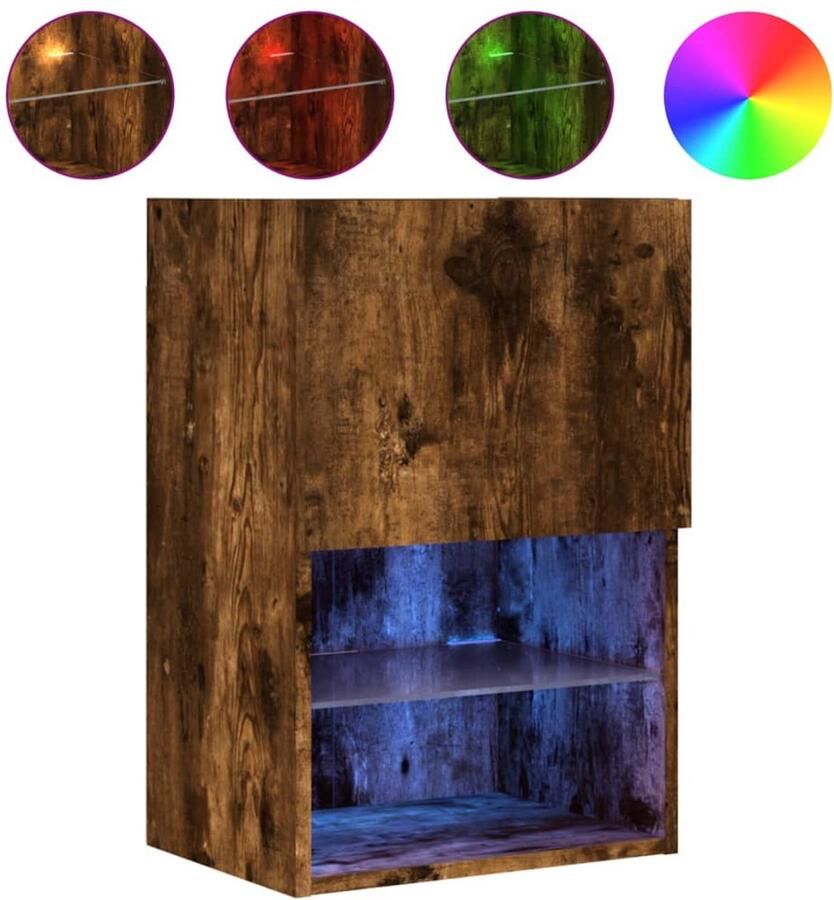 The Living Store Tv-meubel LED-verlichting 40 5x30x60 cm gerookt eikenkleurig Tv-meubel Led-verlichting Houten Tv-standaard Bruine Tv-bank Kast Met Licht - Foto 2