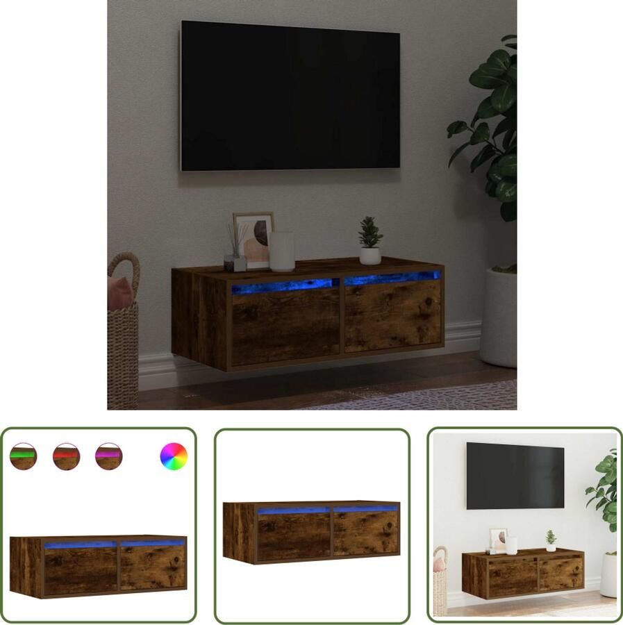 The Living Store Tv-meubel LED-verlichting 75x35 5x25 cm gerookt eikenkleurig Tv Meubel Led Tv Meubel Houten Tv Meubel Tv Kast Salontafel
