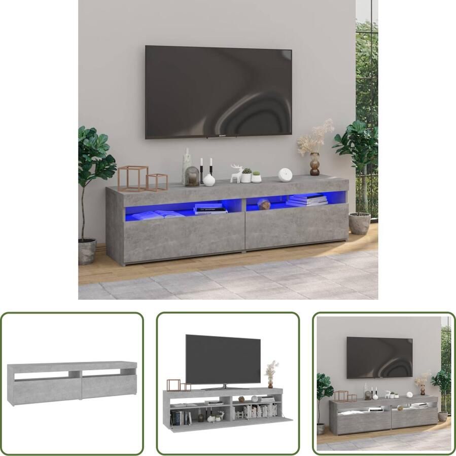 The Living Store TV-meubel LED-verlichting Betongrijs 75x35x40 cm Opbergruimte USB-aansluiting - Foto 2