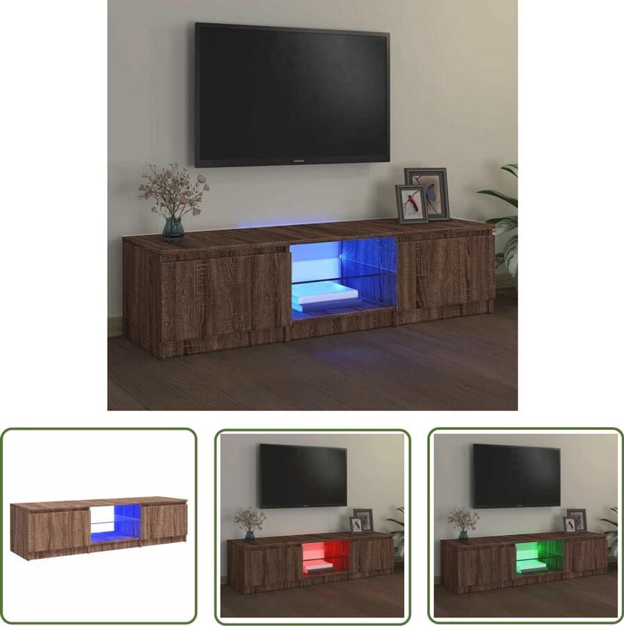 The Living Store TV-meubel LED-verlichting 140 x 40 x 35.5 cm Bruineiken hout Trendy design - Foto 2