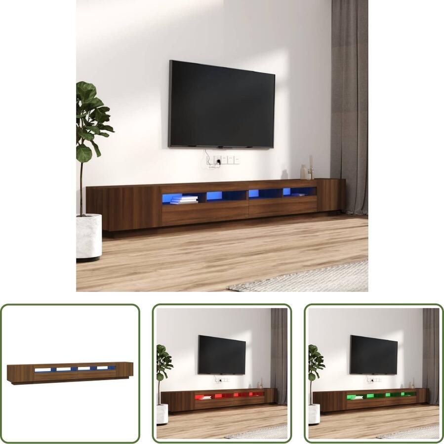 The Living Store TV-meubel LED-verlichting bruineiken set van 2 100 x 35 x 40 cm (B x D x H) USB-aansluiting
