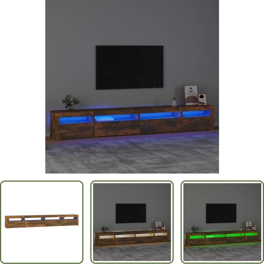 The Living Store TV-meubel LED-verlichting Materiaal- bewerkt hout Afmetingen- 270 x 35 x 40 cm Kleur- gerookt - Foto 2