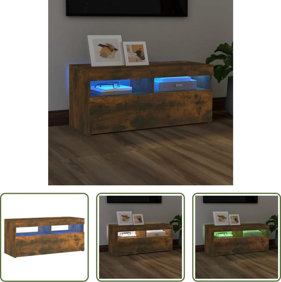 The Living Store TV-meubel LED-verlichting gerookt eiken 90 x 35 x 40 cm praktisch materiaal