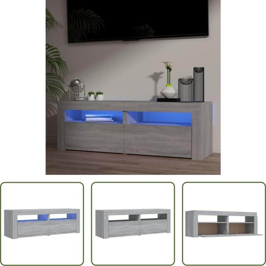 The Living Store TV-meubel LED-verlichting Grijs Sonoma eiken 120 x 35 x 40 cm Opbergruimte USB-aansluiting