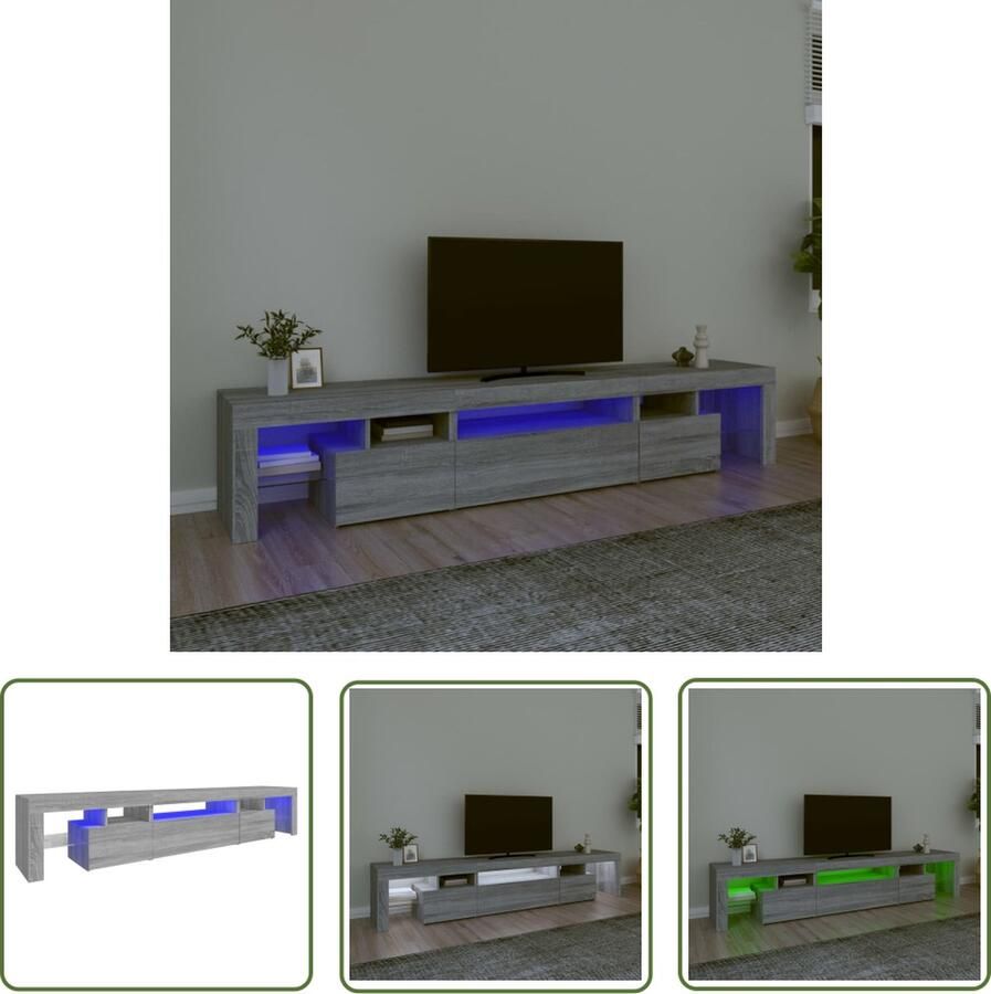 The Living Store TV-meubel LED-verlichting Grijs Sonoma Eiken 215 x 36.5 x 40 cm (L x B x H) Bewerkt hout - Foto 2