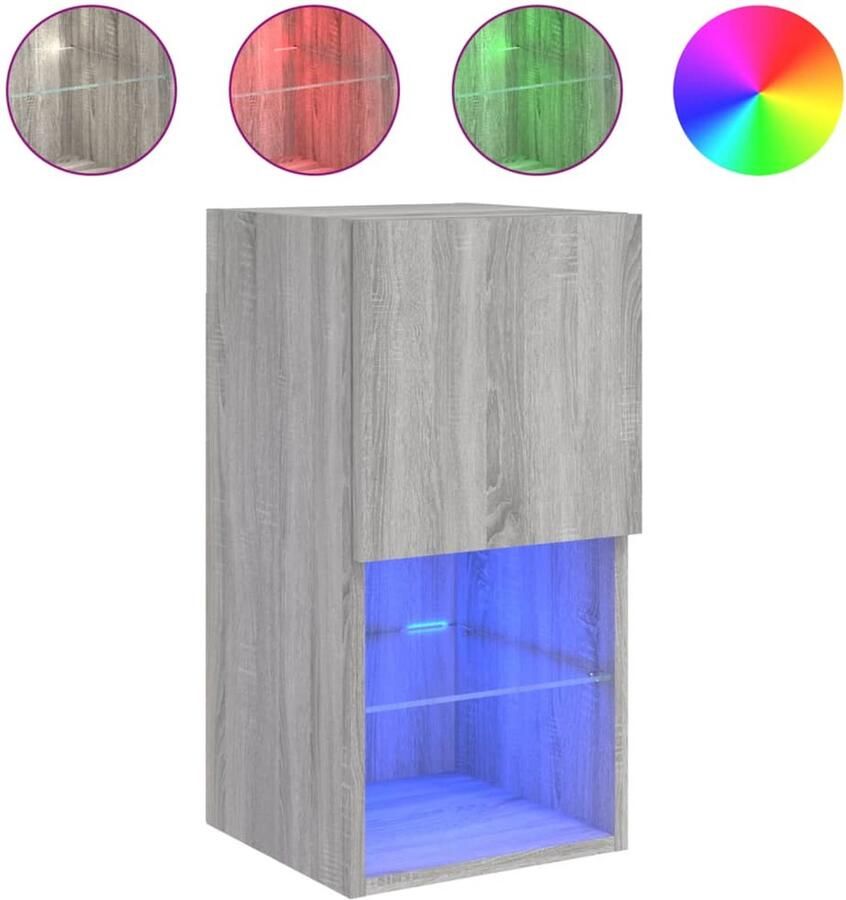 The Living Store Tv-meubel met LED-verlichting 30 5x30x60 cm grijs sonoma eiken Tv-meubel Led-verlichting Grijze Tv Kast Houten Tv Stand Salontafel - Foto 2