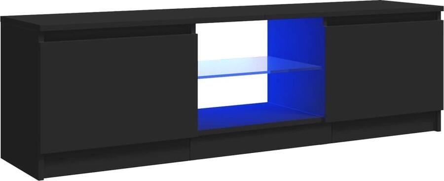 The Living Store TV-meubel LED-verlichting zwart 120 x 30 x 35.5 cm bewerkt hout en gehard glas - Foto 2