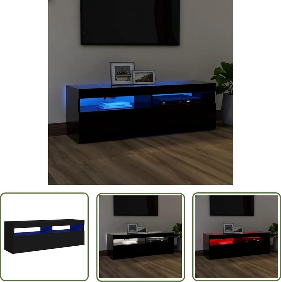 The Living Store TV-meubel Hifi-kast 120x35x40 cm Met LED-verlichting Zwart Bewerkt hout - Foto 2
